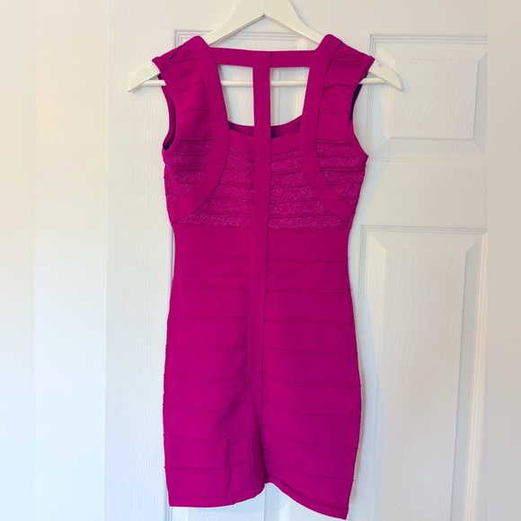 HOT PINK WOW COUTURE GLITTER BODYCON/BANDAGE DRESS SIZE SMALL - Picture 2 of 4